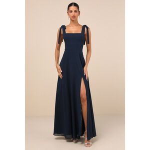 Lulus Love Me Forever Navy Blue Tie-strap Square Neck Maxi Dress - Size L